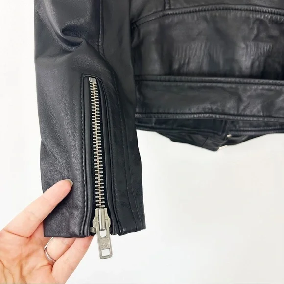 Stand Studio Polly Biker Black Leather Moto Jacket Womens 34 US XS 0 2 - Picture 6 of 12